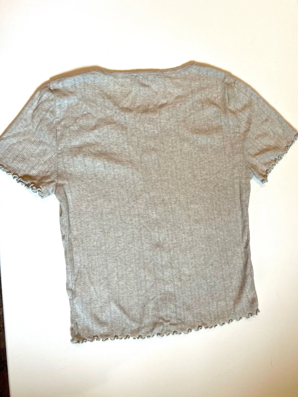 J. Crew Short Sleeve Button-Front Ribbed Top in Light Gray